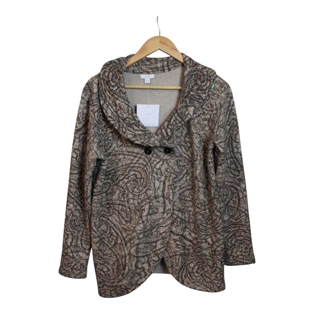 PURE JILL Curved-Front Printed Cardi Light Mocha‎ Textured Paisley SMALL